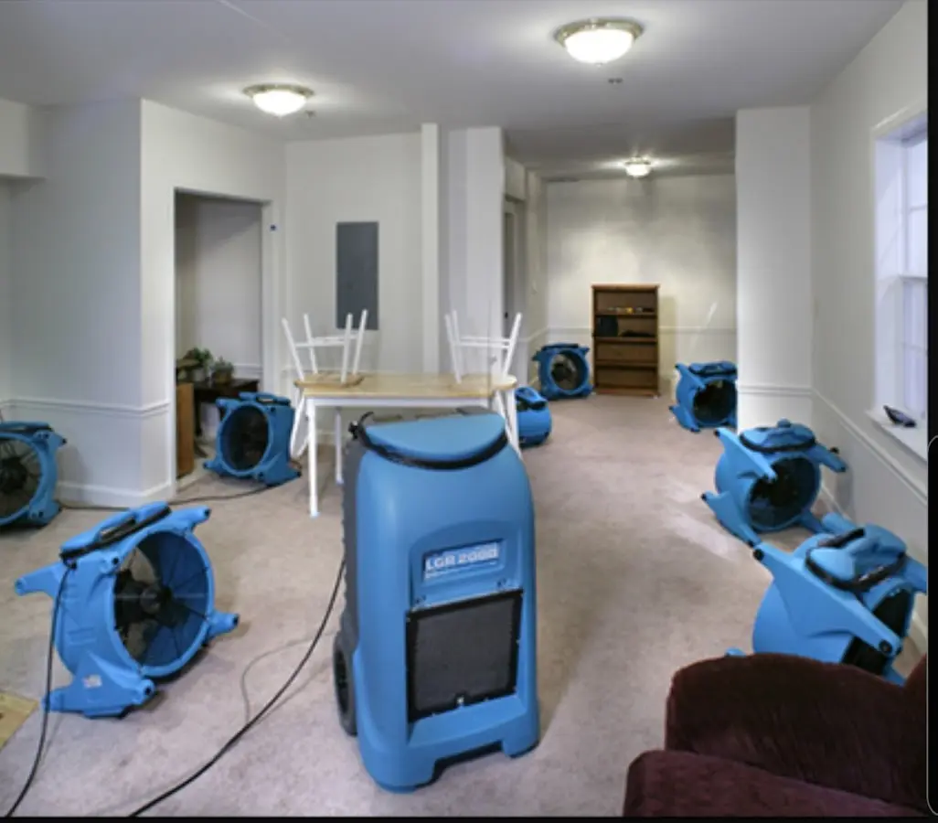 Air movers and dehumidifier setup for Water Damage Restoration in Oakmont